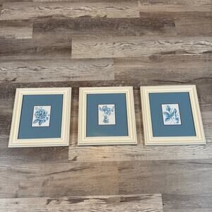 Laura Ashley Blue Floral Botanical Framed Prints Set of 3 Cottagecore
